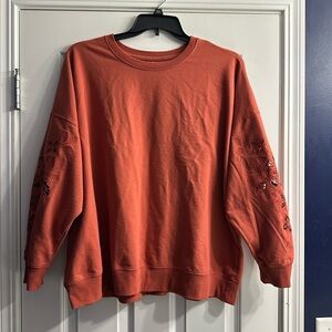 Maurices Orange Sweatshirt with Embroidered Sleeves